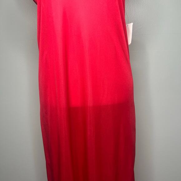 Vintage Red Lingerie Long Nightgown Feather Trim Size Small Side Slit Sexy USA - Picture 4 of 11